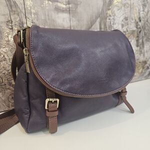 Vera Pelle purple and brown leather shoulder bag made in Italy.